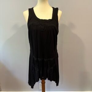 Victor Alfaro Solid Black Tunic Tank Top with Crochet Details throughout Shirt